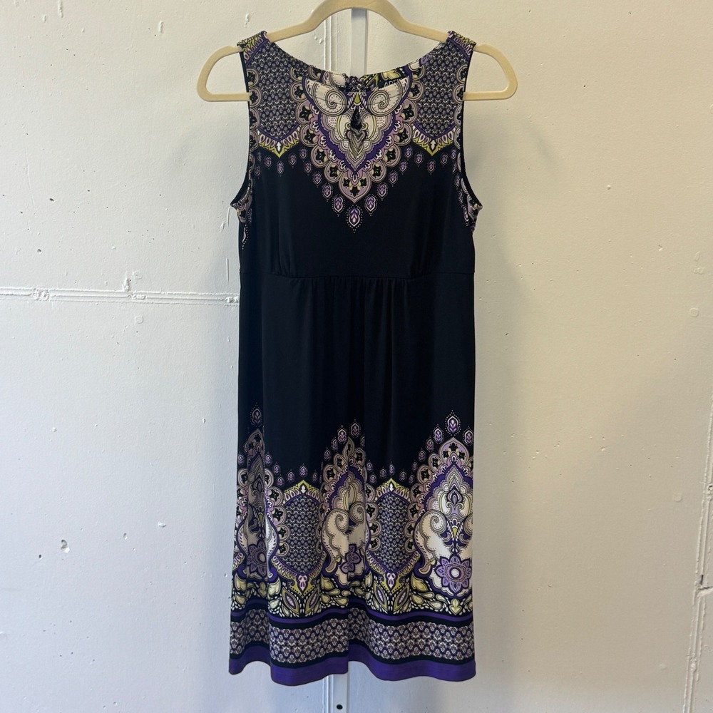 Apt 9 Sleeveless Paisley Border Print Empire Waist Knee Length Dress Small Tie‎
